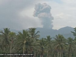 Gunung Dukuno Memuntahkan Abu Vulkanik Sejauh 1.500 Meter ke Arah Timur Setelah Erupsi